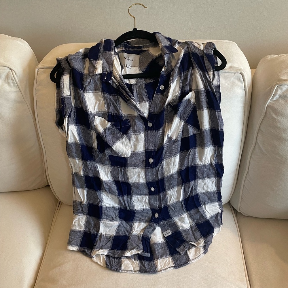 Rails Short Sleeve Blue Check Button Down - Size Medium